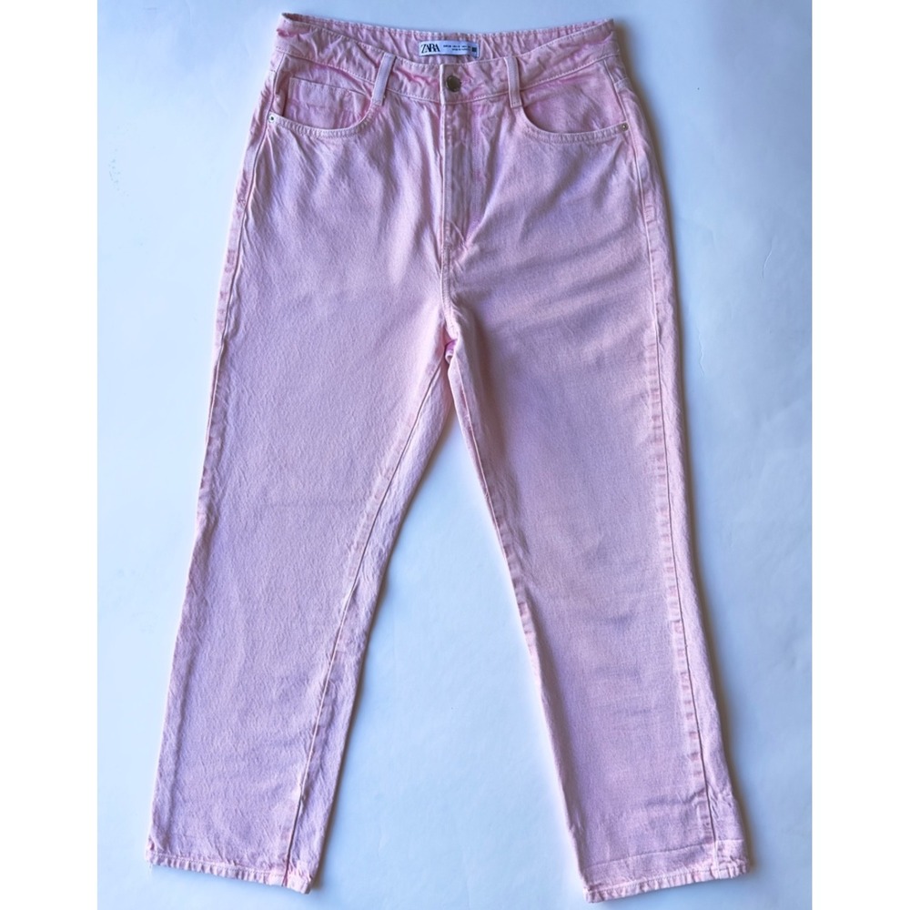 Zara Urban Pink Pant-Straight Leg Boot Cut High Waisted Denim-Womens Sze 38/US 6